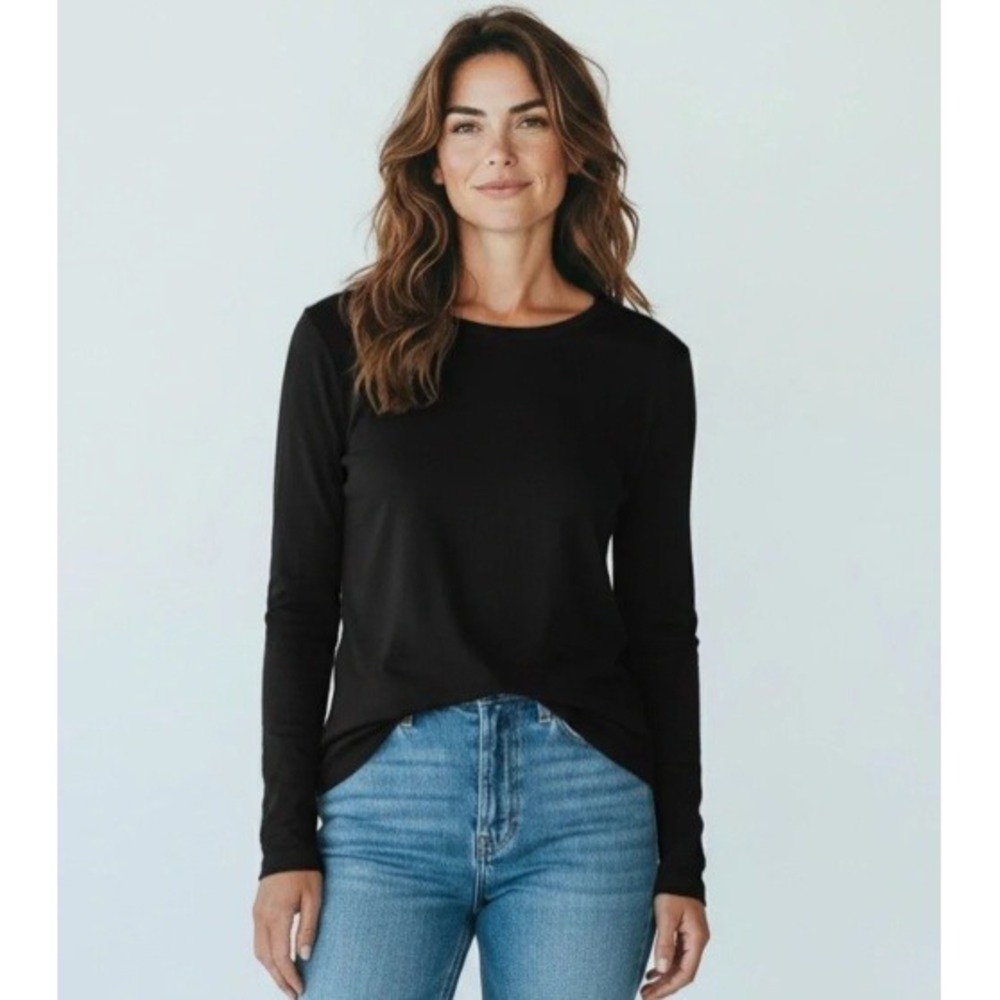 Madewell Top Womens Medium The 90s Long-Sleeve Tee in Compact Cotton Black NY276